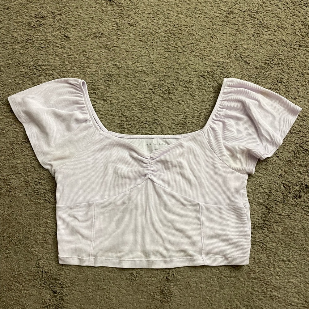 American Eagle Outfitters Lavender Ruched Cap Sleeve Crop Top